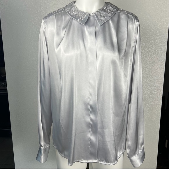 Amanda Smith Tops - Vintage Amanda Smith Silver Satin Blouse